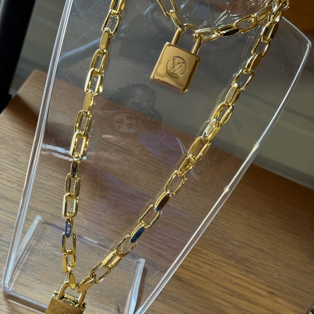 Louis Vuitton Gold Necklace and Bracelet with Padlock Charm